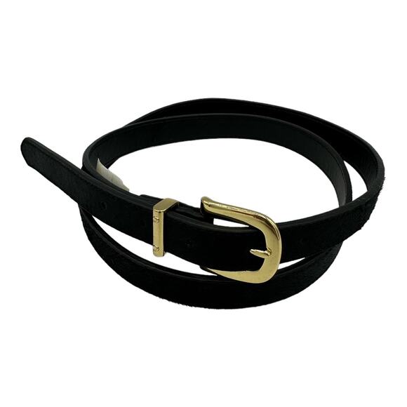 LRL Ralph Lauren Black Leather & Calf Hair Belt - Size M